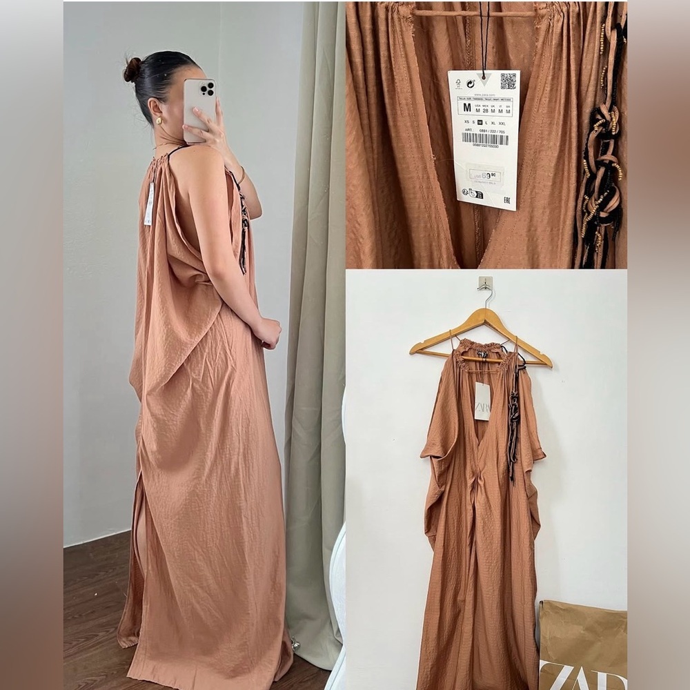 #1080 Zara Sleeveless Tan Draped Maxi Dress - Picture 14 of 14